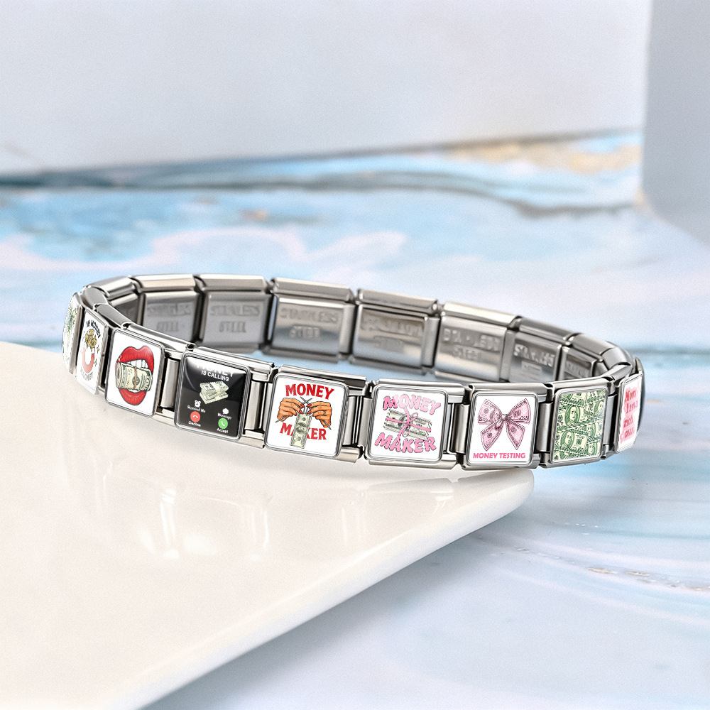 European and American cross-border best-selling banknote series Italian modular bracelet stainless steel handmade DIY splicing accessories