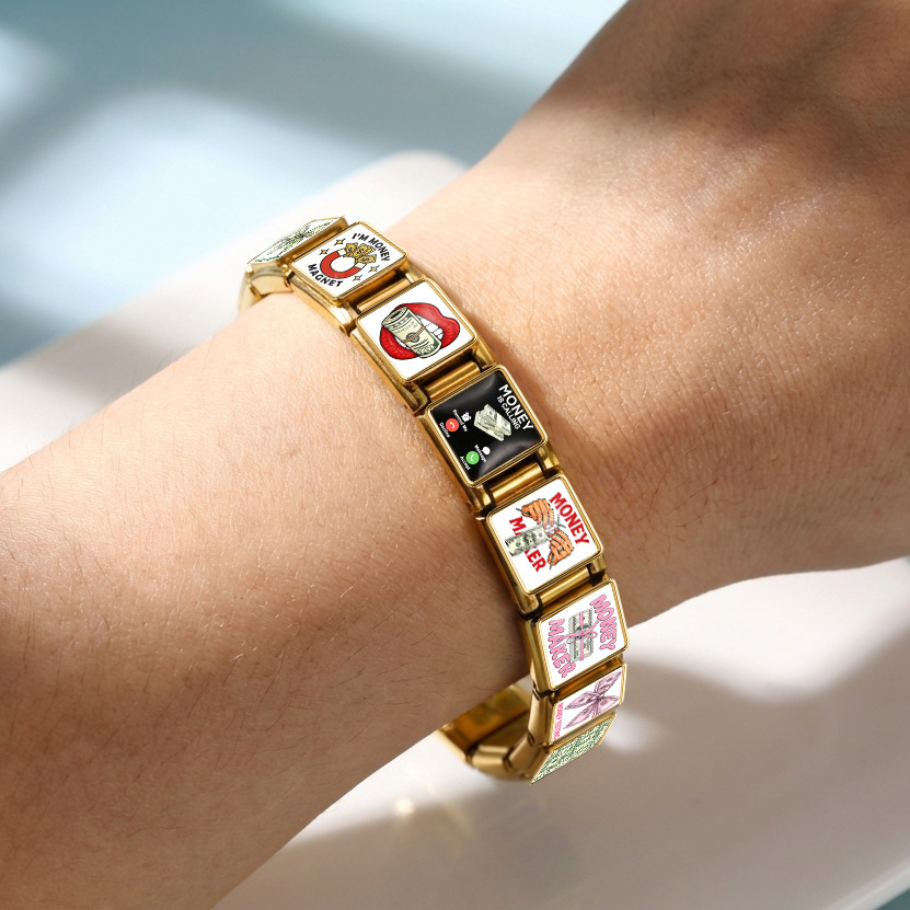European and American cross-border best-selling banknote series Italian modular bracelet stainless steel handmade DIY splicing accessories