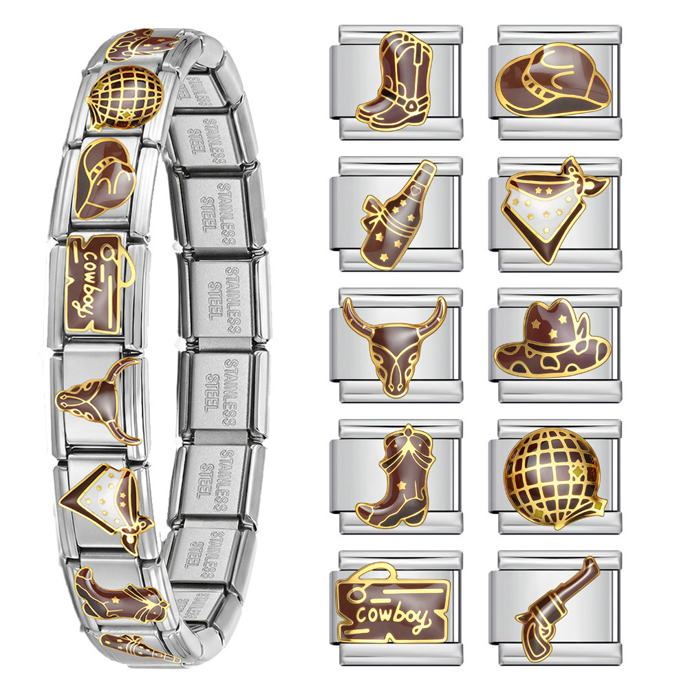 Cross-border hot-selling retro Western cowboy style Italian modular bracelet stainless steel welding DIY splicing accessories