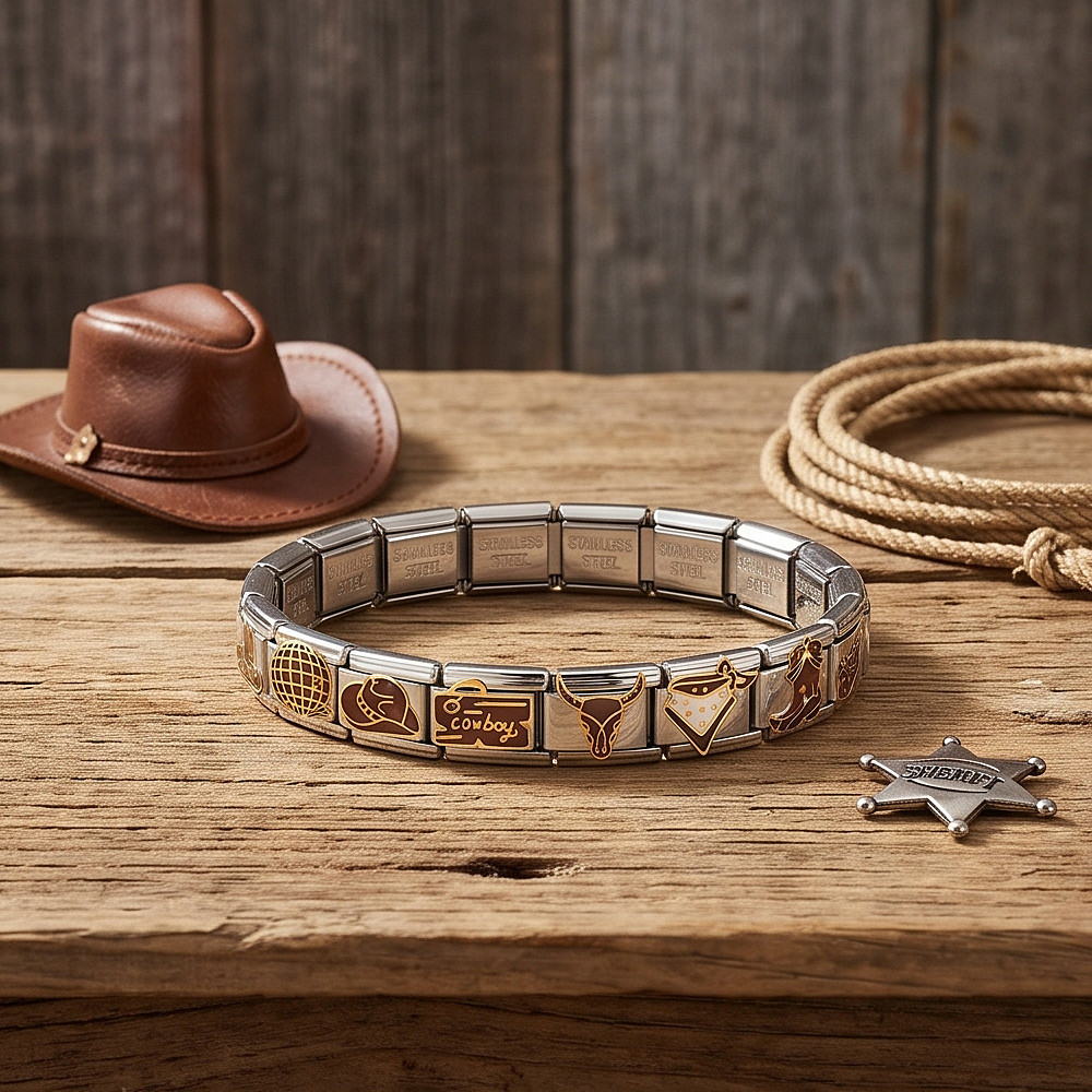 Cross-border hot-selling retro Western cowboy style Italian modular bracelet stainless steel welding DIY splicing accessories