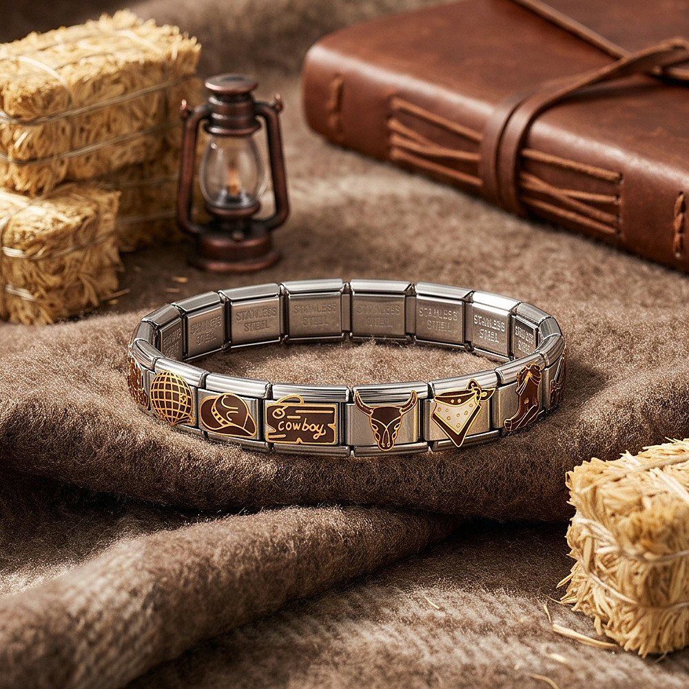 Cross-border hot-selling retro Western cowboy style Italian modular bracelet stainless steel welding DIY splicing accessories