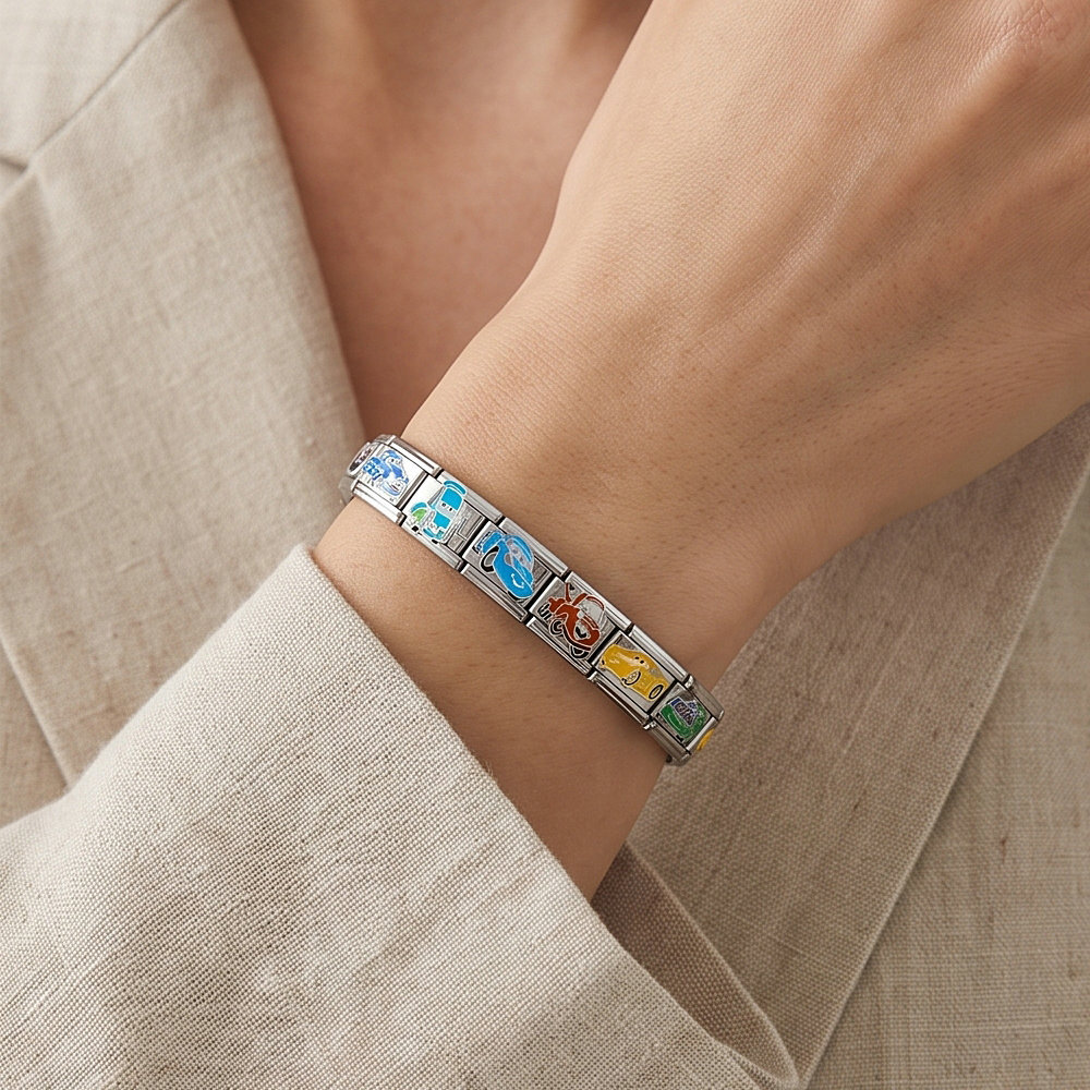 New Cartoon Car Pattern Italian Modular Bracelet Stainless Steel Welded DIY Assembly Accessories