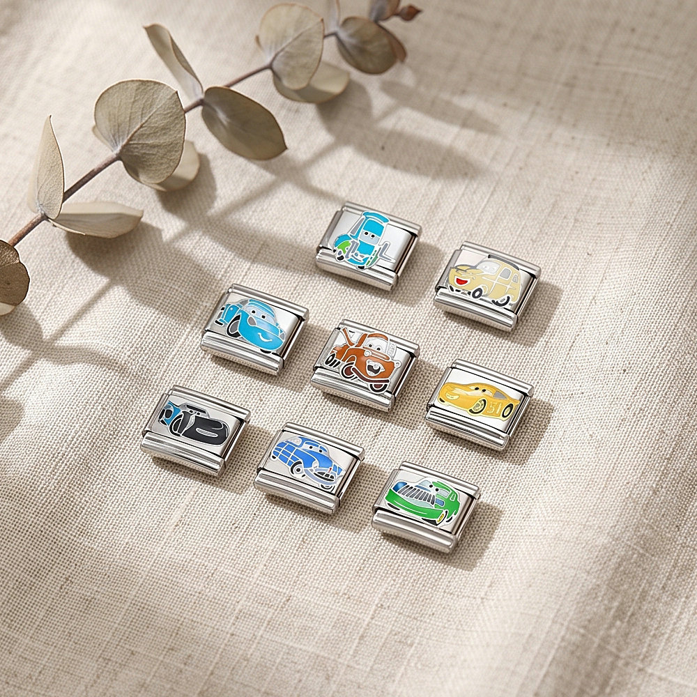 New Cartoon Car Pattern Italian Modular Bracelet Stainless Steel Welded DIY Assembly Accessories