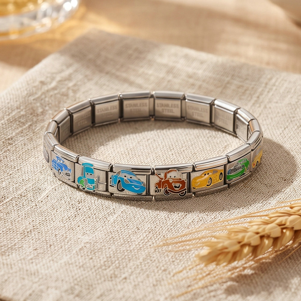 New Cartoon Car Pattern Italian Modular Bracelet Stainless Steel Welded DIY Assembly Accessories