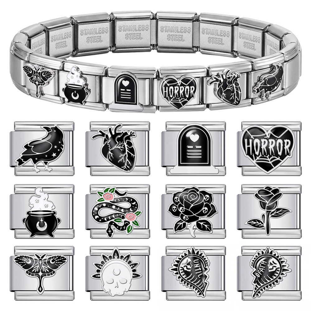 Cross-border hot-selling Gothic style welded stainless steel Italian modular bracelet DIY splicing accessories