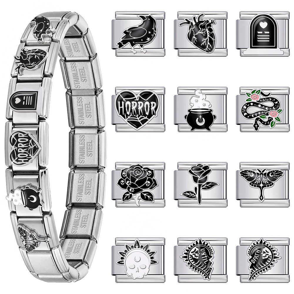 Cross-border hot-selling Gothic style welded stainless steel Italian modular bracelet DIY splicing accessories