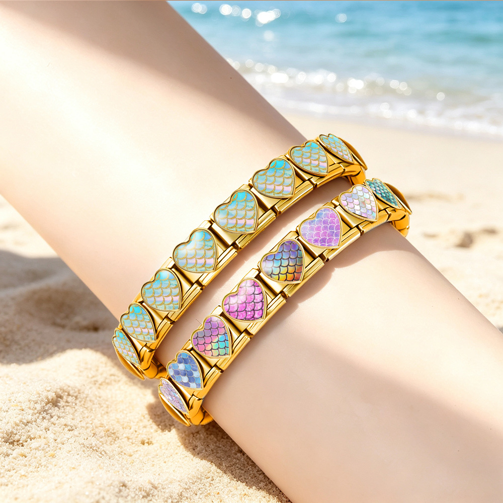 New iridescent fish scale heart Italian modular stainless steel bracelet, DIY customizable watch strap chain
