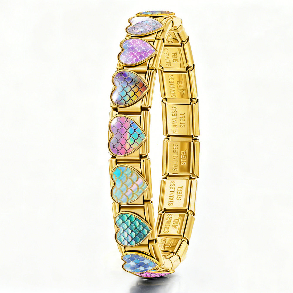 New iridescent fish scale heart Italian modular stainless steel bracelet, DIY customizable watch strap chain