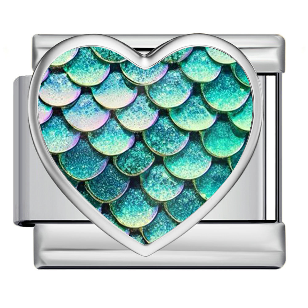 New iridescent fish scale heart Italian modular stainless steel bracelet, DIY customizable watch strap chain