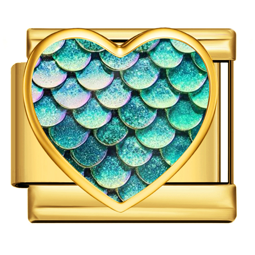 New iridescent fish scale heart Italian modular stainless steel bracelet, DIY customizable watch strap chain