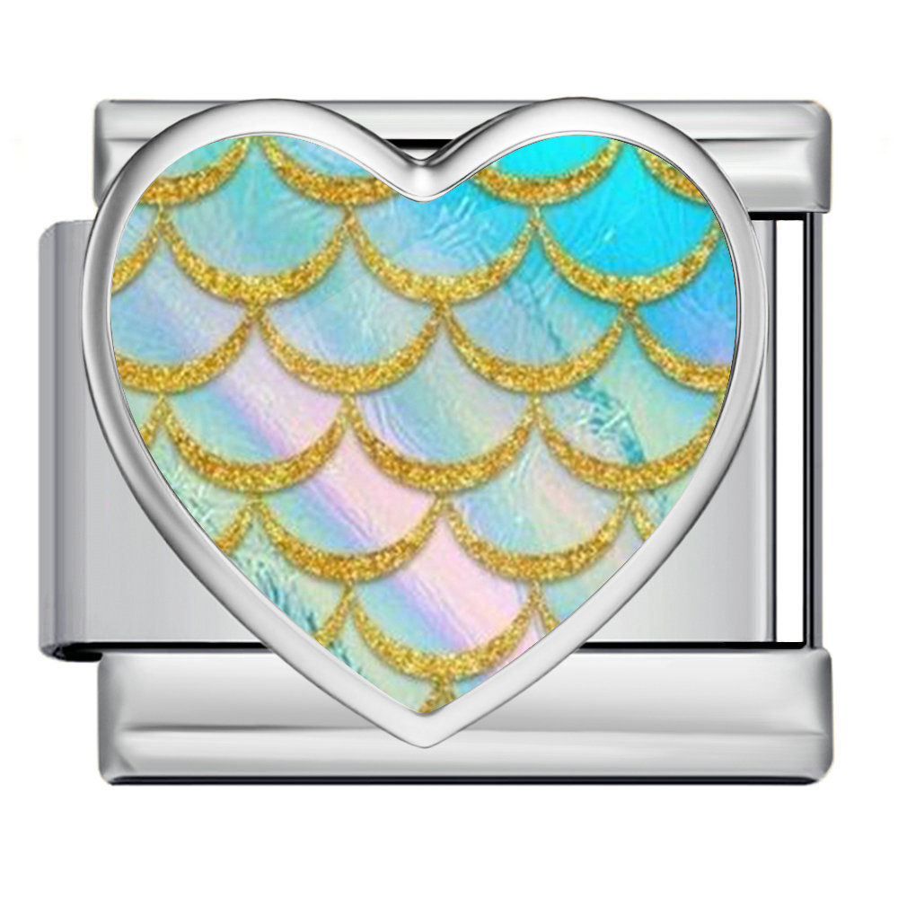 New iridescent fish scale heart Italian modular stainless steel bracelet, DIY customizable watch strap chain