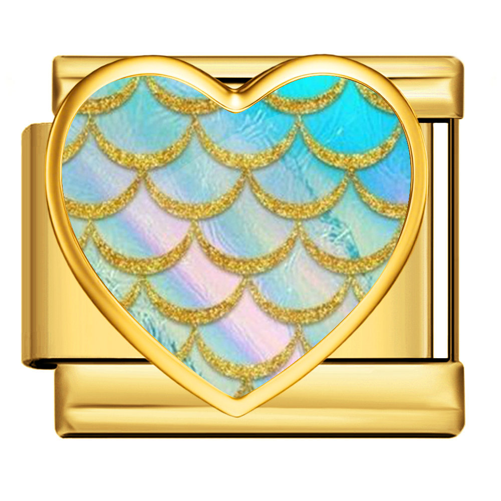 New iridescent fish scale heart Italian modular stainless steel bracelet, DIY customizable watch strap chain