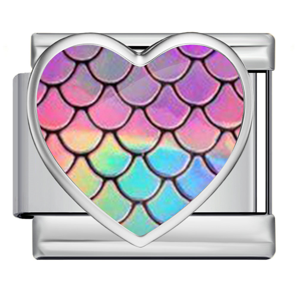 New iridescent fish scale heart Italian modular stainless steel bracelet, DIY customizable watch strap chain