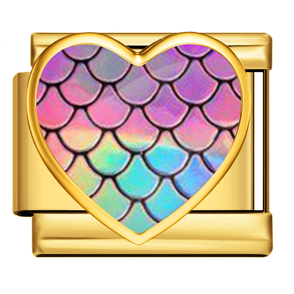 New iridescent fish scale heart Italian modular stainless steel bracelet, DIY customizable watch strap chain