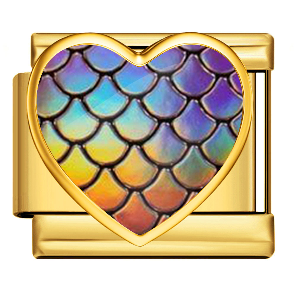 New iridescent fish scale heart Italian modular stainless steel bracelet, DIY customizable watch strap chain