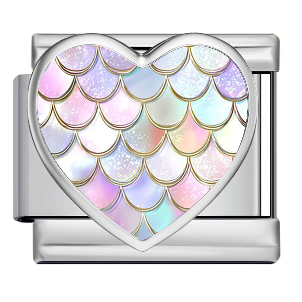 New iridescent fish scale heart Italian modular stainless steel bracelet, DIY customizable watch strap chain
