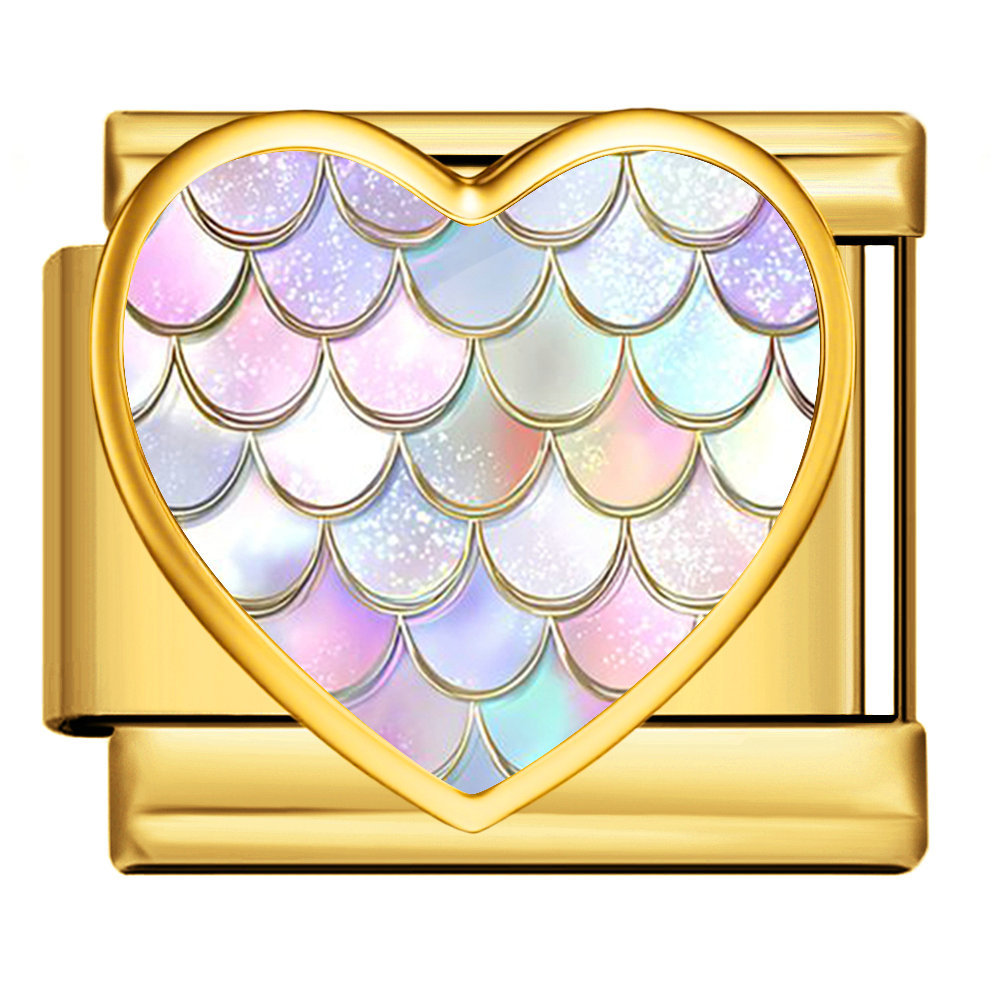 New iridescent fish scale heart Italian modular stainless steel bracelet, DIY customizable watch strap chain