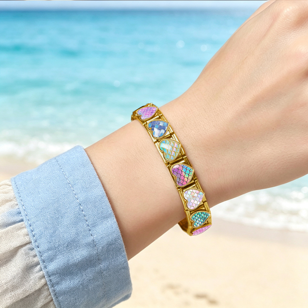 New iridescent fish scale heart Italian modular stainless steel bracelet, DIY customizable watch strap chain