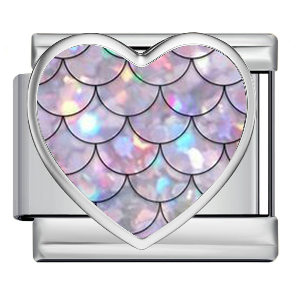 New iridescent fish scale heart Italian modular stainless steel bracelet, DIY customizable watch strap chain