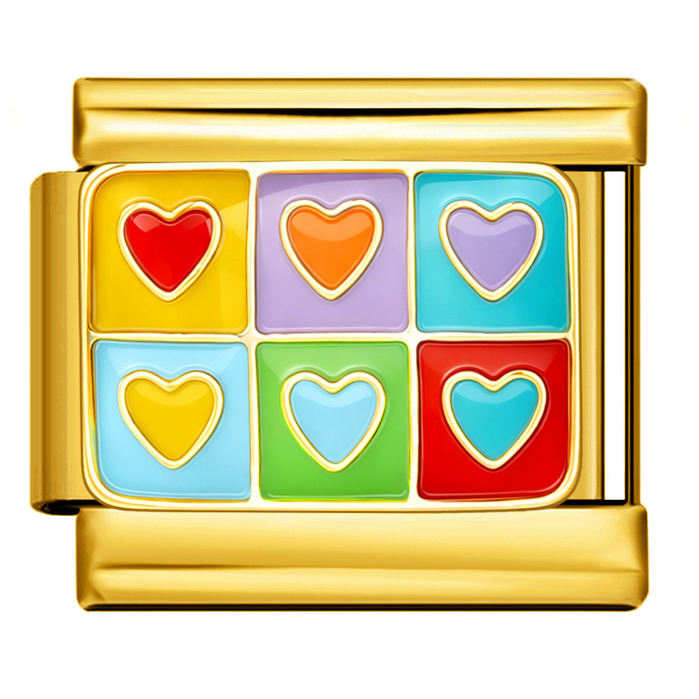 Gold-based colorful heart-shaped stainless steel Italian modular bracelet, DIY, simple and versatile bracelet accessory.