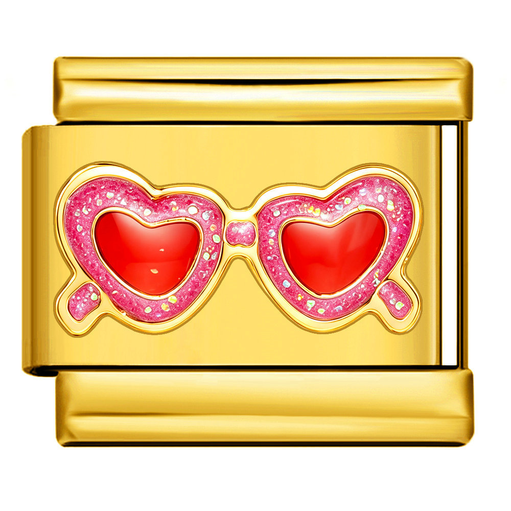 Gold-based colorful heart-shaped stainless steel Italian modular bracelet, DIY, simple and versatile bracelet accessory.