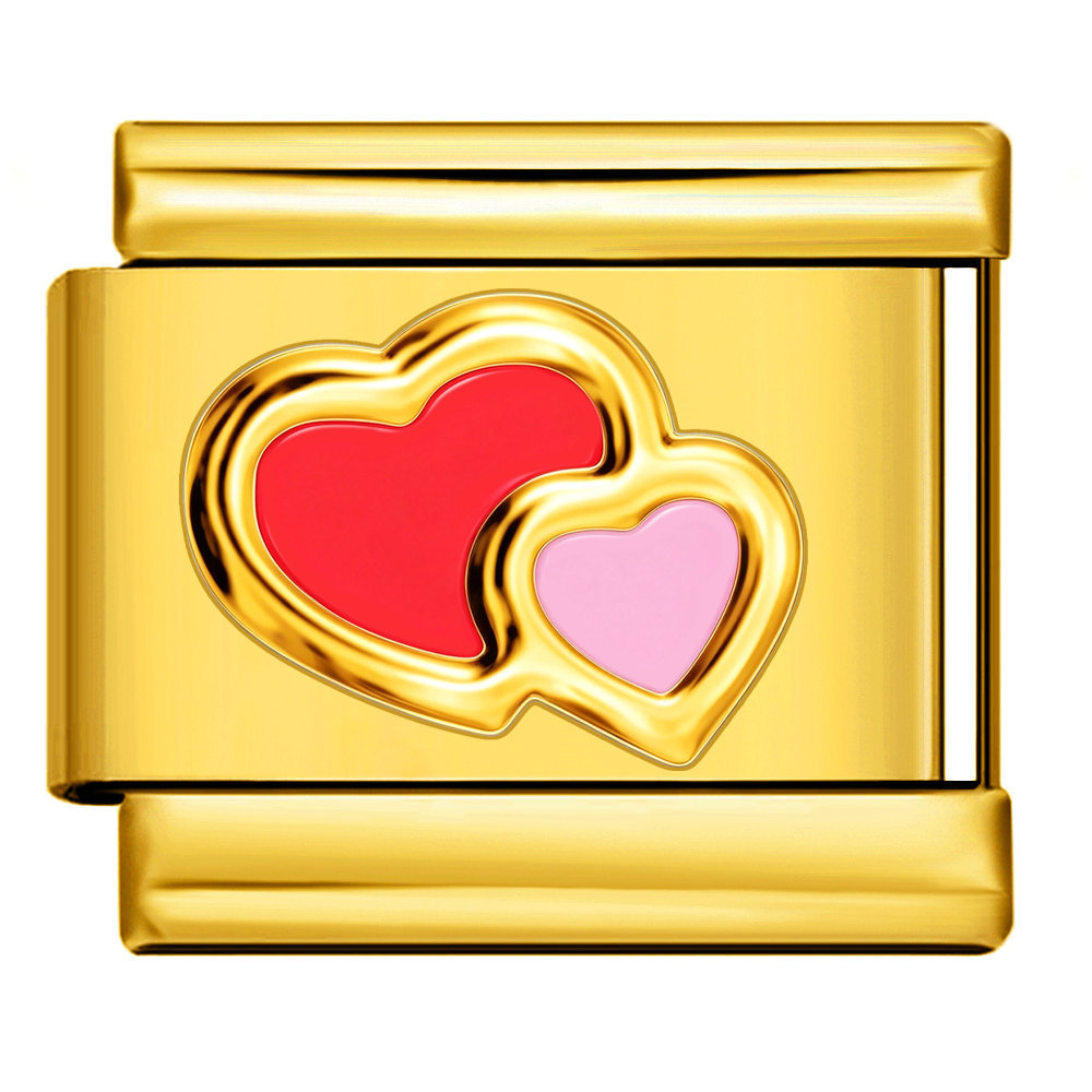 Gold-based colorful heart-shaped stainless steel Italian modular bracelet, DIY, simple and versatile bracelet accessory.