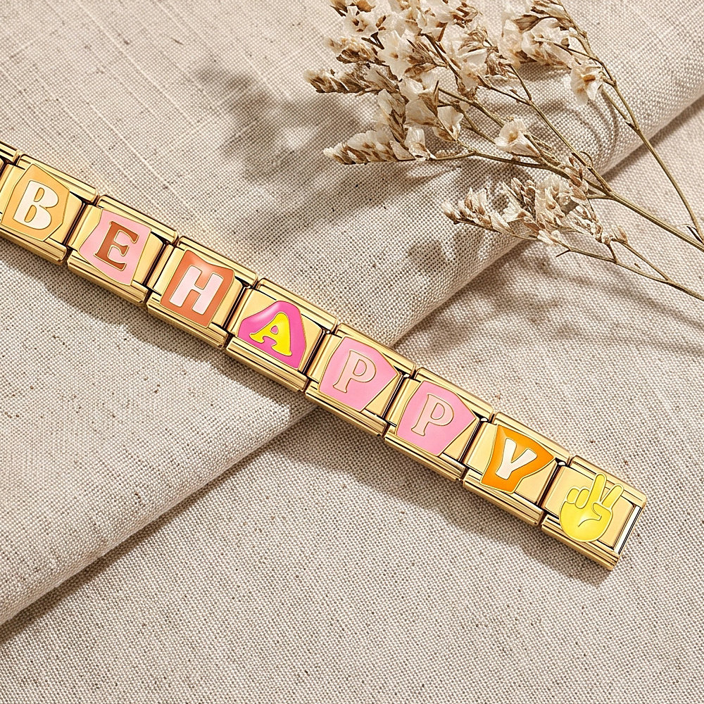 DIY all-gold colored drip stainless steel Italian modular bracelet, detachable elastic bracelet, gift.
