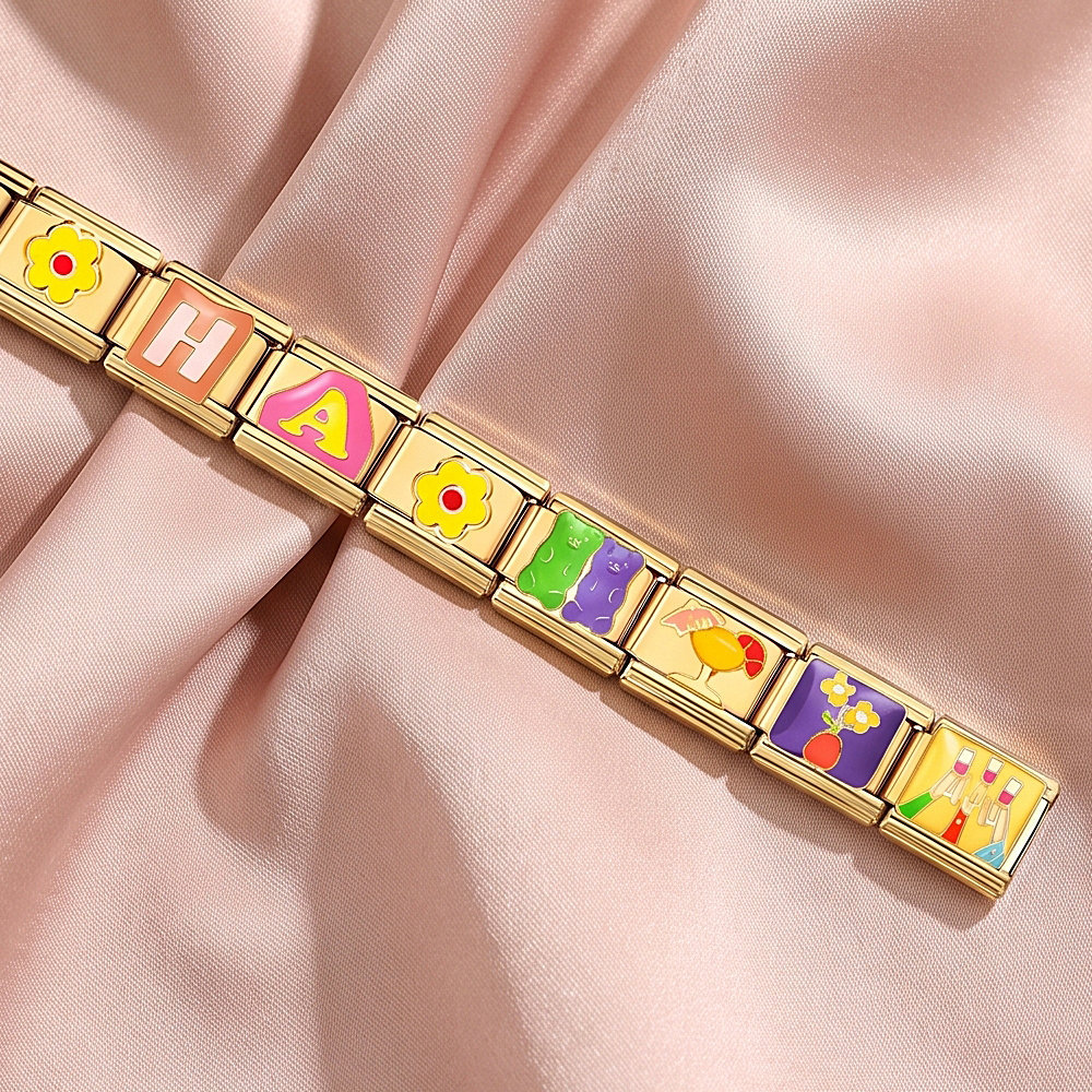 DIY all-gold colored drip stainless steel Italian modular bracelet, detachable elastic bracelet, gift.