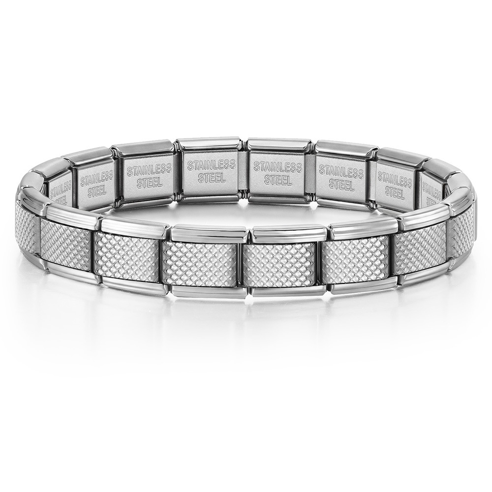 Multi-color grid textured Italian modular stainless steel DIY men's elastic patchwork bracelet accessory