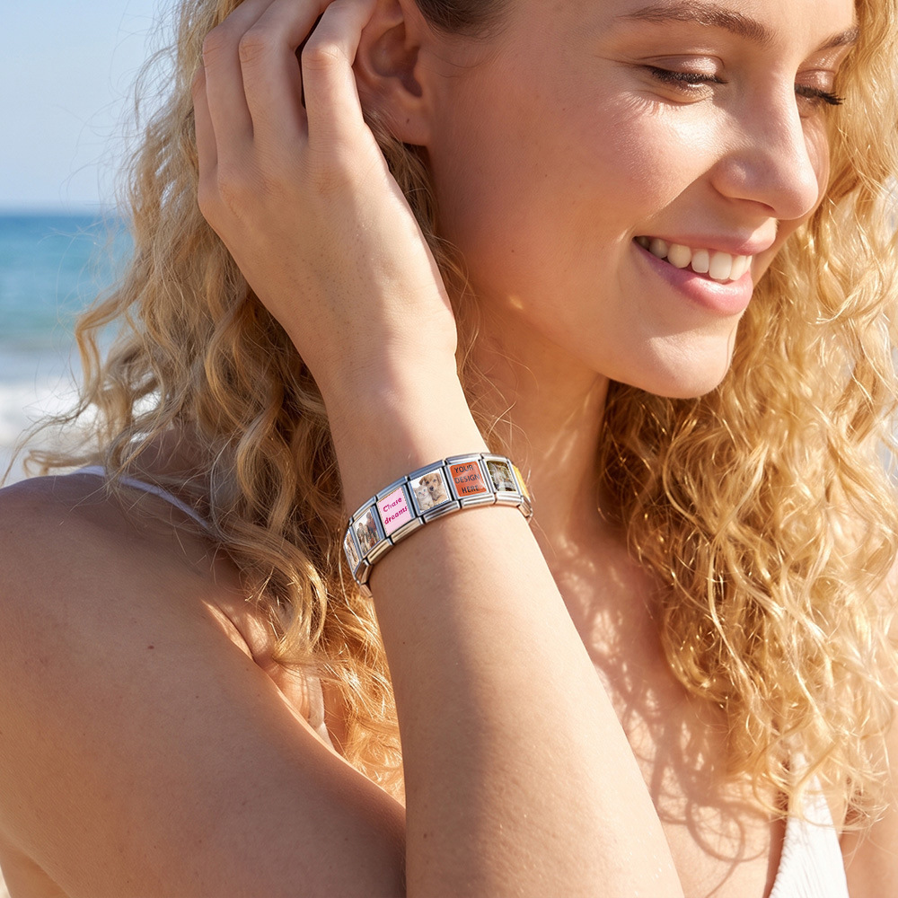 Personalized custom photo Italian modular bracelet, 13mm rectangular stainless steel narrow version, concave surface, DIY accessory.