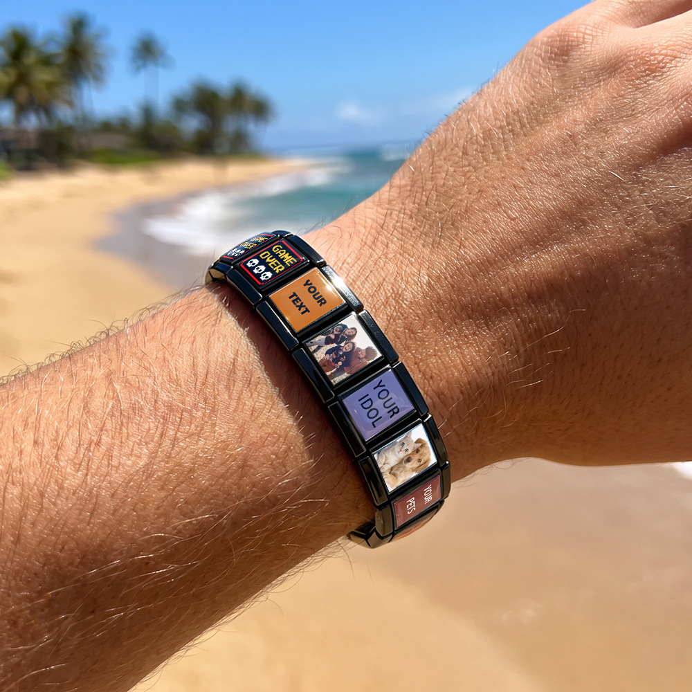 Personalized custom photo Italian modular bracelet, 13mm rectangular stainless steel narrow version, concave surface, DIY accessory.