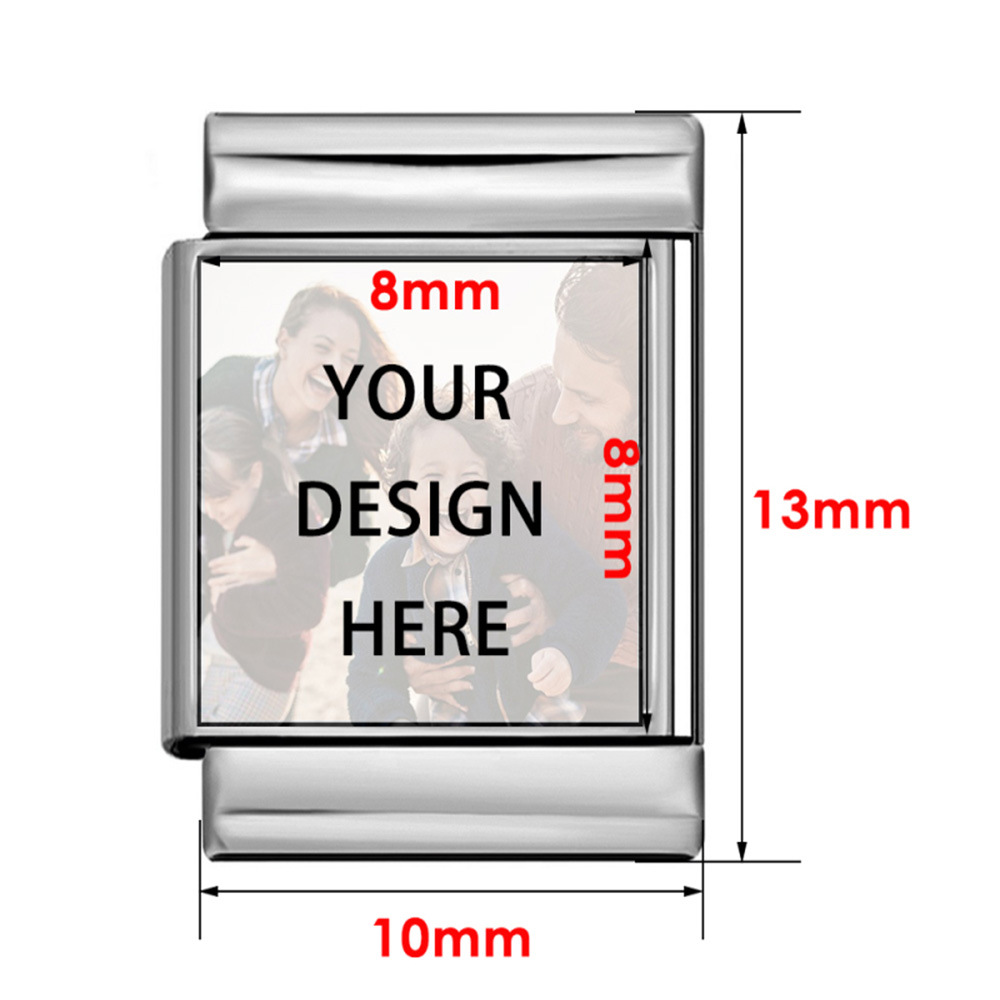 Personalized custom photo Italian modular bracelet, 13mm rectangular stainless steel narrow version, concave surface, DIY accessory.
