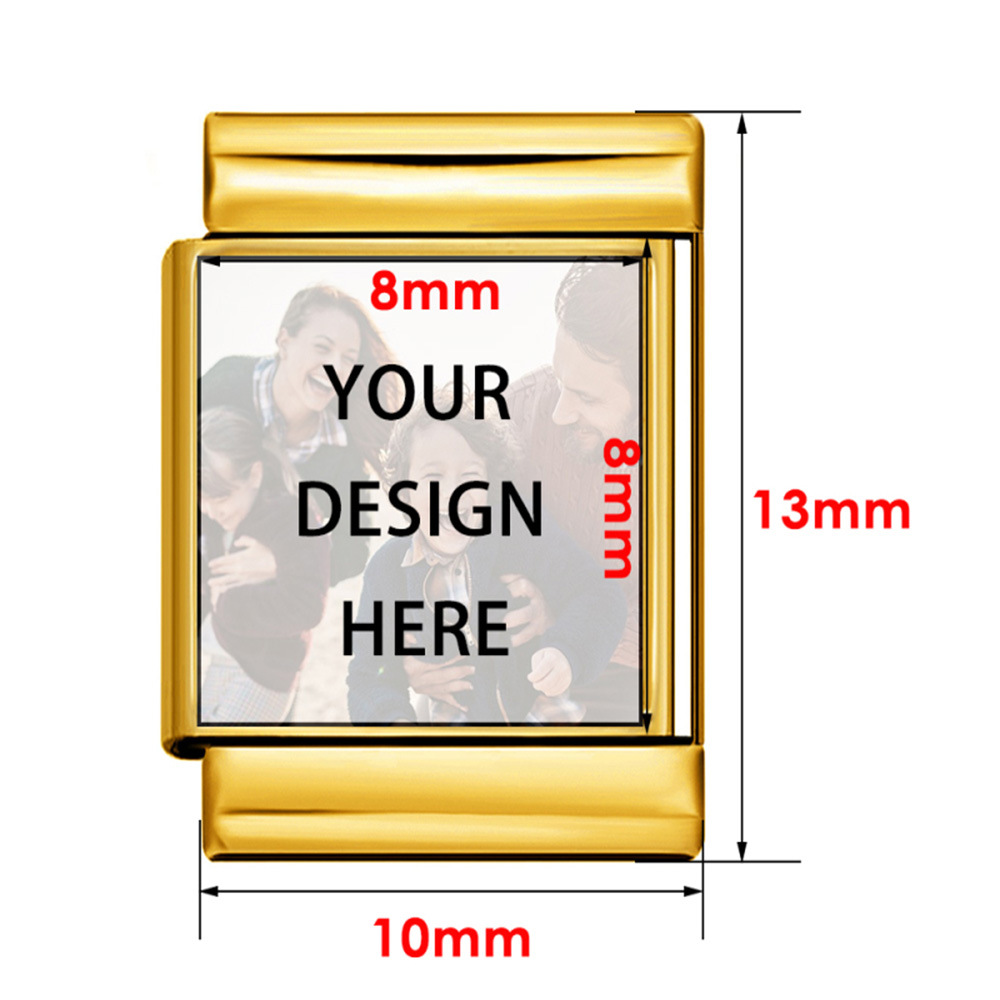 Personalized custom photo Italian modular bracelet, 13mm rectangular stainless steel narrow version, concave surface, DIY accessory.