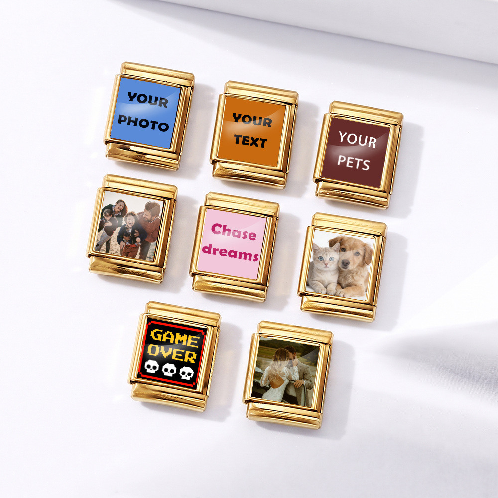 Personalized custom photo Italian modular bracelet, 13mm rectangular stainless steel narrow version, concave surface, DIY accessory.
