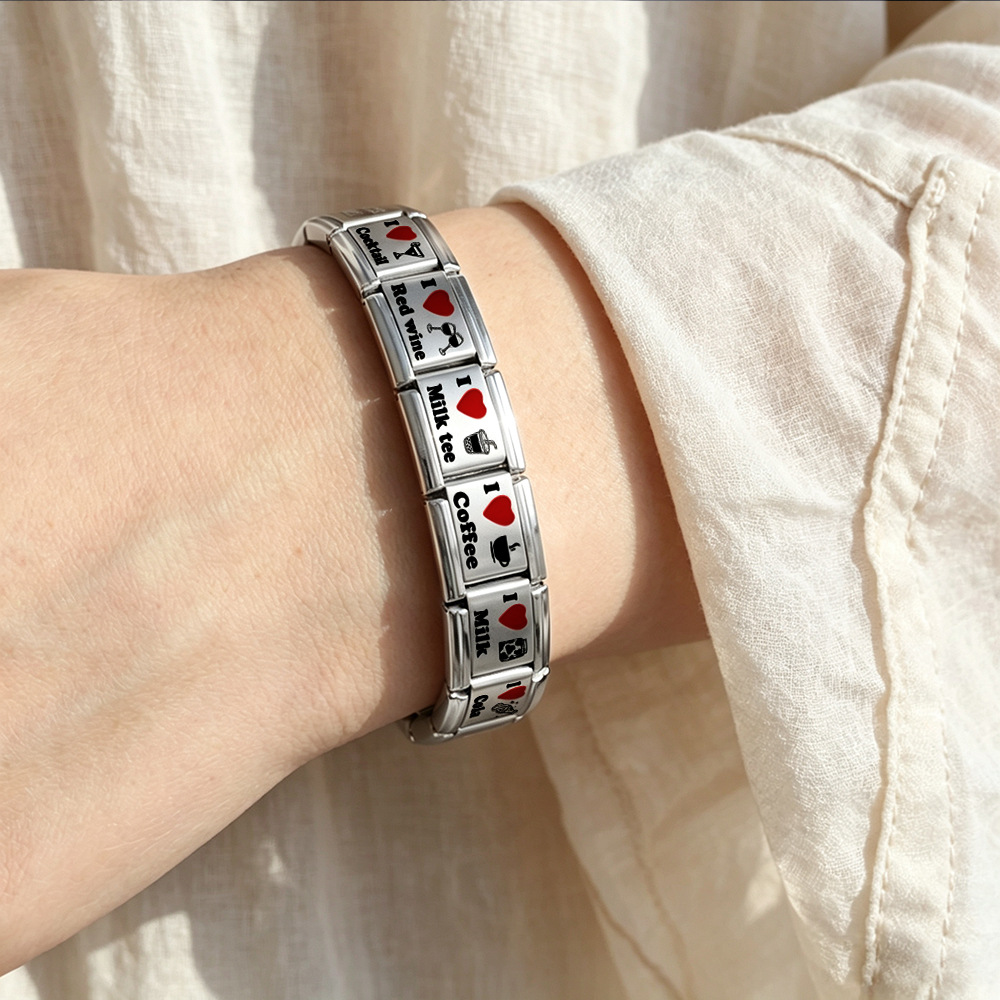 New beverage series laser-engraved Italian modular bracelet stainless steel DIY elastic personalized watch strap