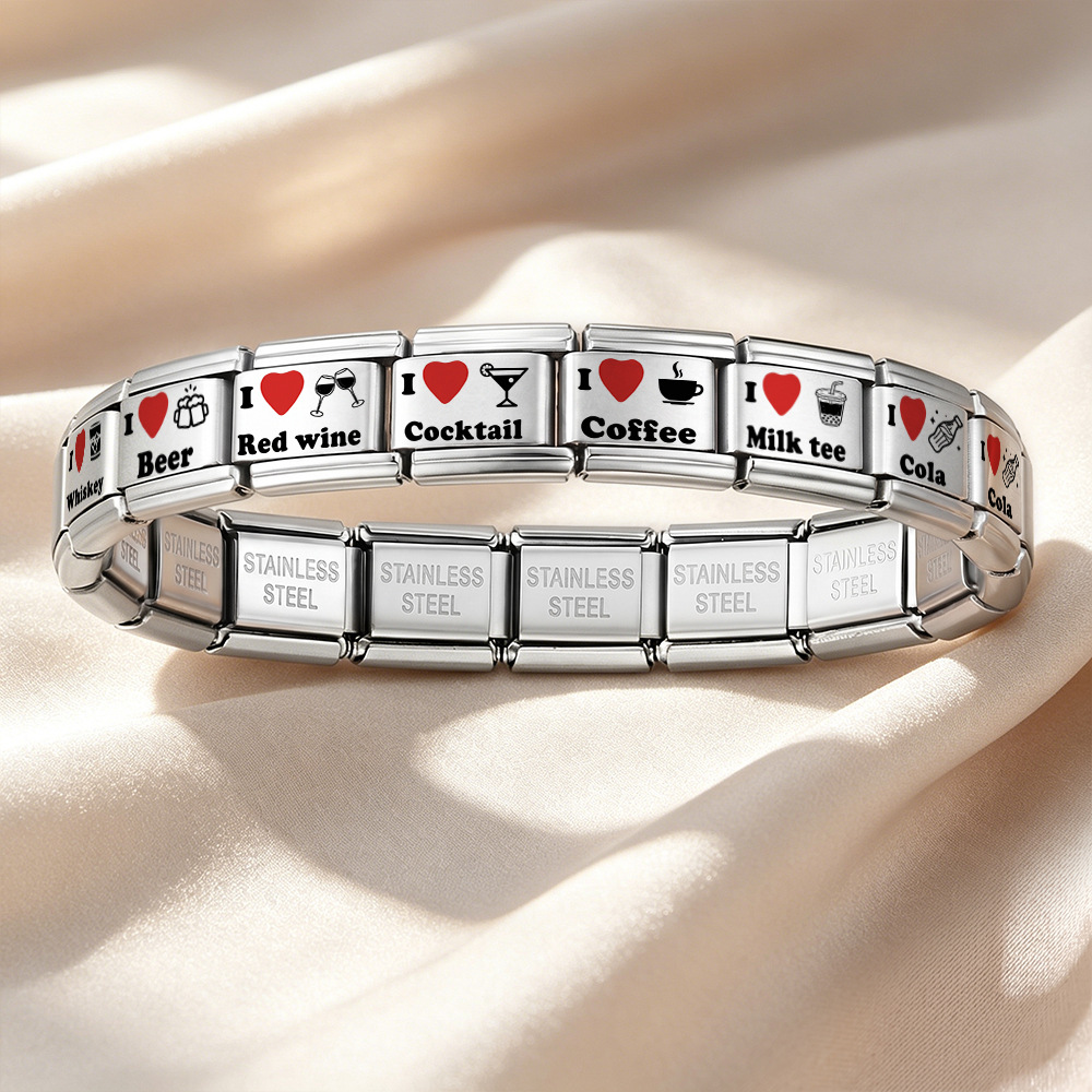 New beverage series laser-engraved Italian modular bracelet stainless steel DIY elastic personalized watch strap