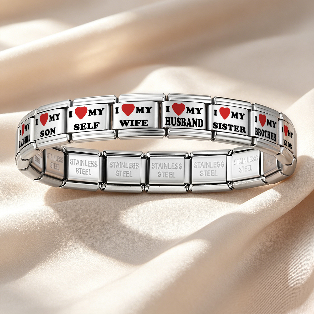 Laser-engraved red heart and English letter Italian modular bracelet DIY free splicing bracelet accessory