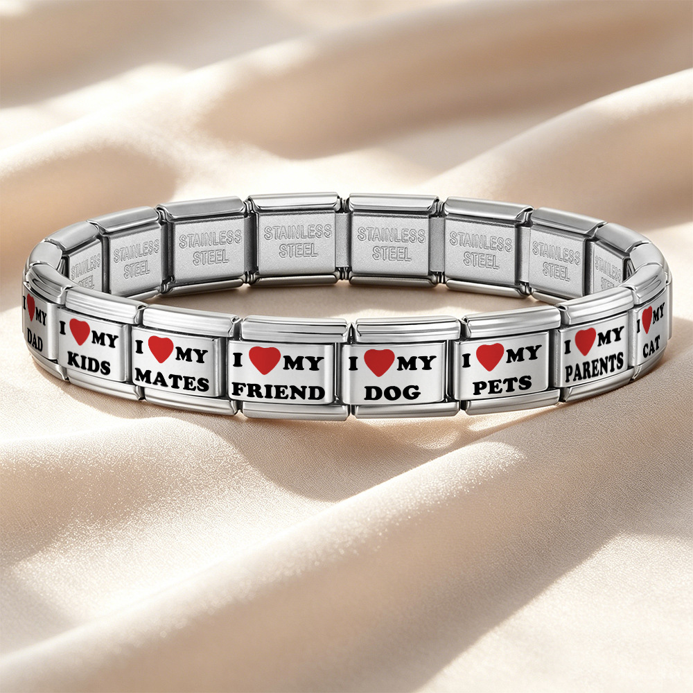 Laser-engraved red heart and English letter Italian modular bracelet DIY free splicing bracelet accessory