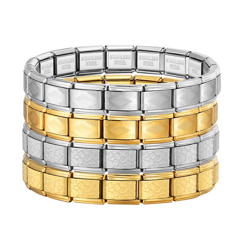 Gold and silver two-tone diamond pattern Italian modular bracelet stainless steel DIY splicing watch strap chain module accessory