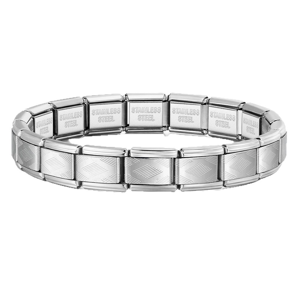 Gold and silver two-tone diamond pattern Italian modular bracelet stainless steel DIY splicing watch strap chain module accessory