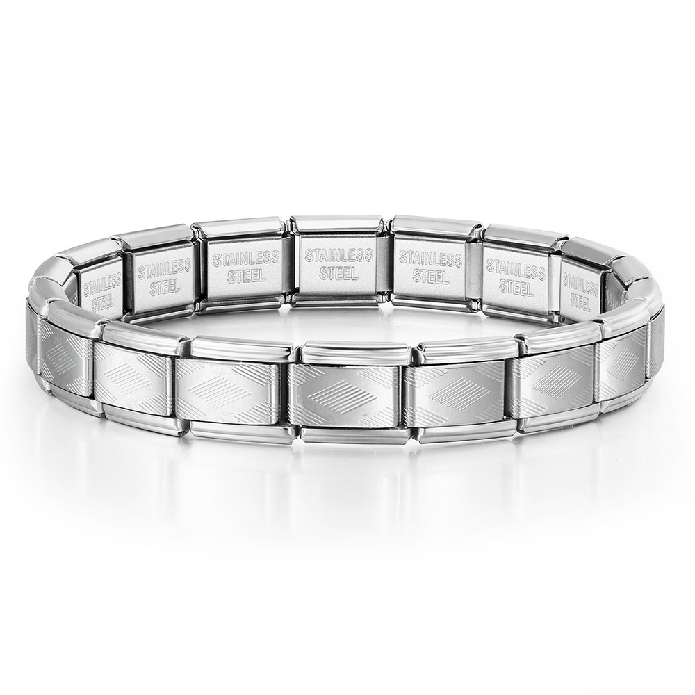 Gold and silver two-tone diamond pattern Italian modular bracelet stainless steel DIY splicing watch strap chain module accessory