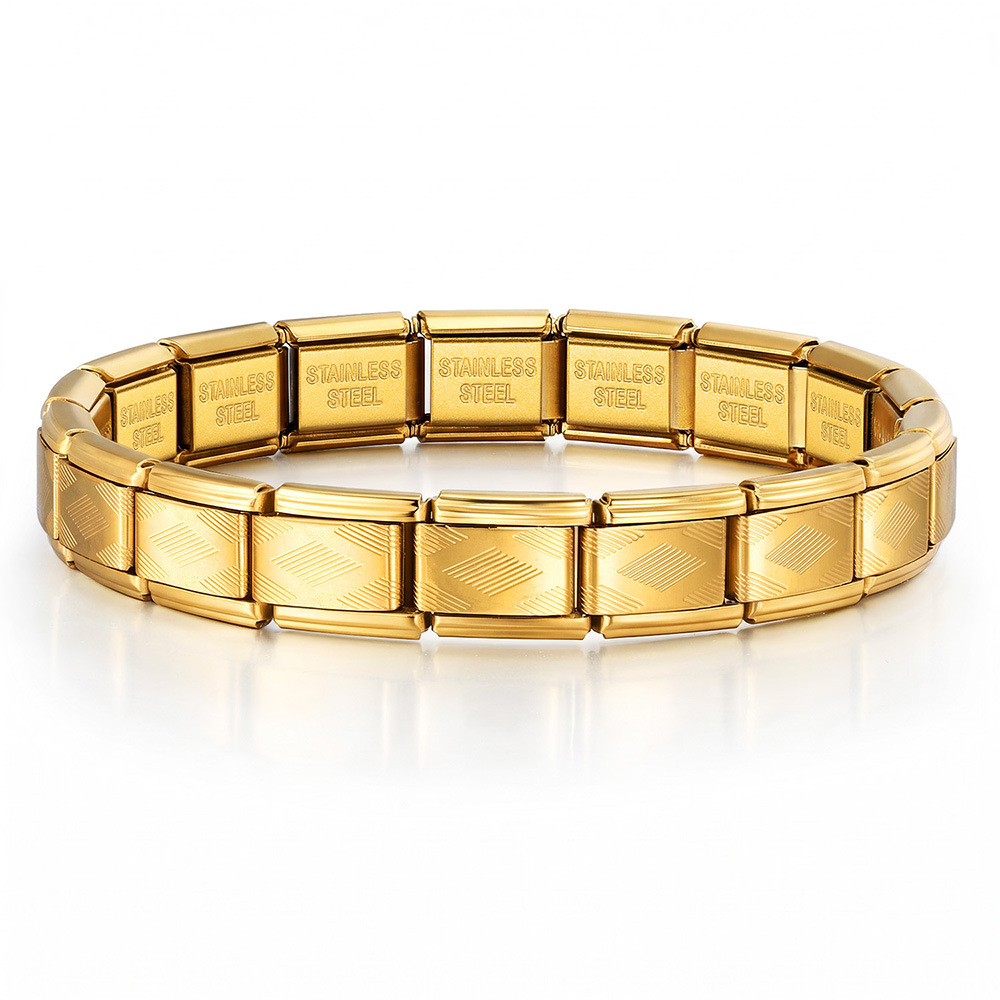 Gold and silver two-tone diamond pattern Italian modular bracelet stainless steel DIY splicing watch strap chain module accessory