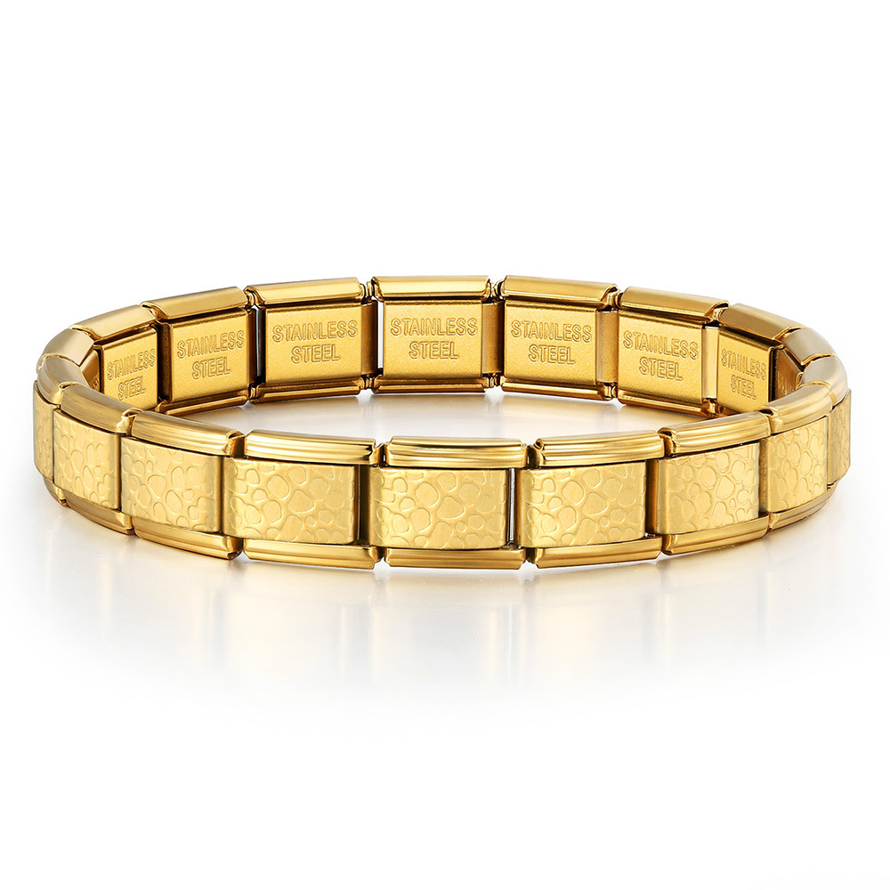 Gold and silver two-tone diamond pattern Italian modular bracelet stainless steel DIY splicing watch strap chain module accessory