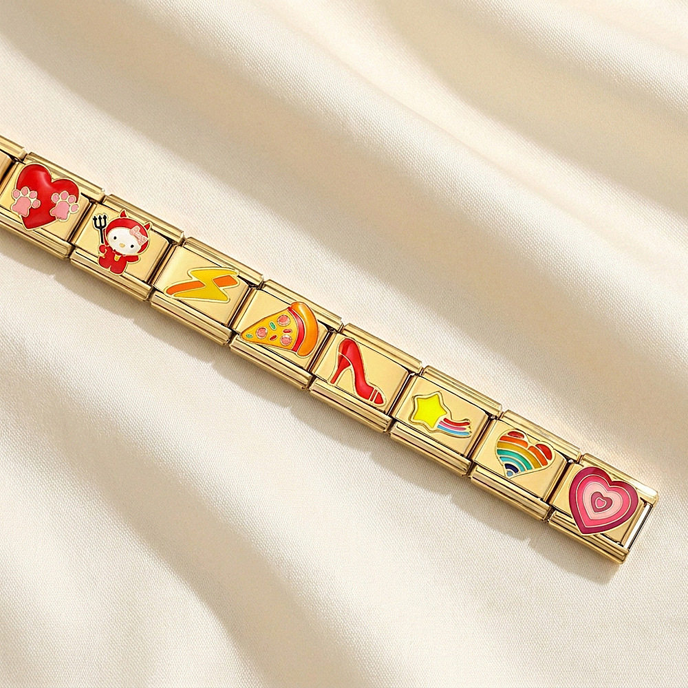 Cross-border hot-selling all-gold Italian modular bracelet, stainless steel welded with dripping pattern, elastic splicing accessory