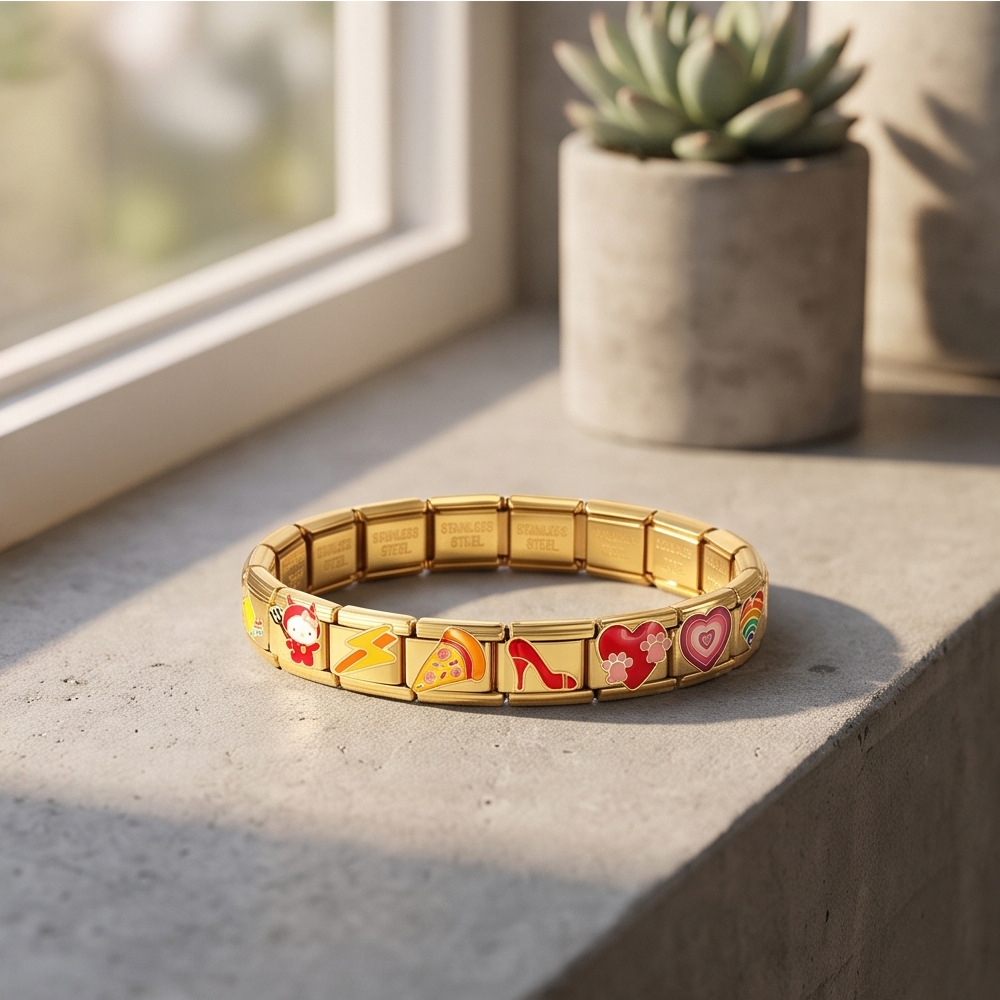Cross-border hot-selling all-gold Italian modular bracelet, stainless steel welded with dripping pattern, elastic splicing accessory