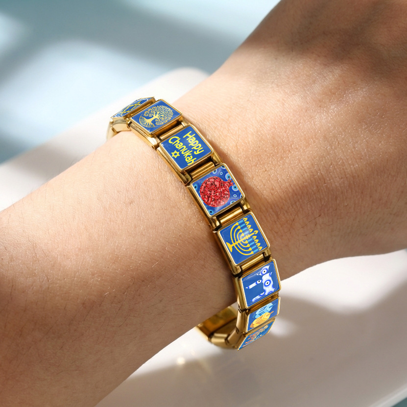 Jewish cultural theme Italian modular bracelet Hanukkah stainless steel DIY free combination watch strap chain