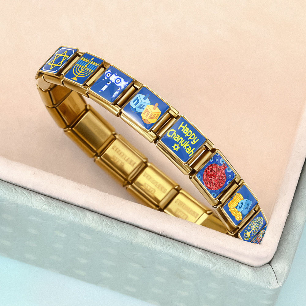 Jewish cultural theme Italian modular bracelet Hanukkah stainless steel DIY free combination watch strap chain