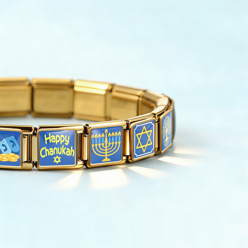 Jewish cultural theme Italian modular bracelet Hanukkah stainless steel DIY free combination watch strap chain