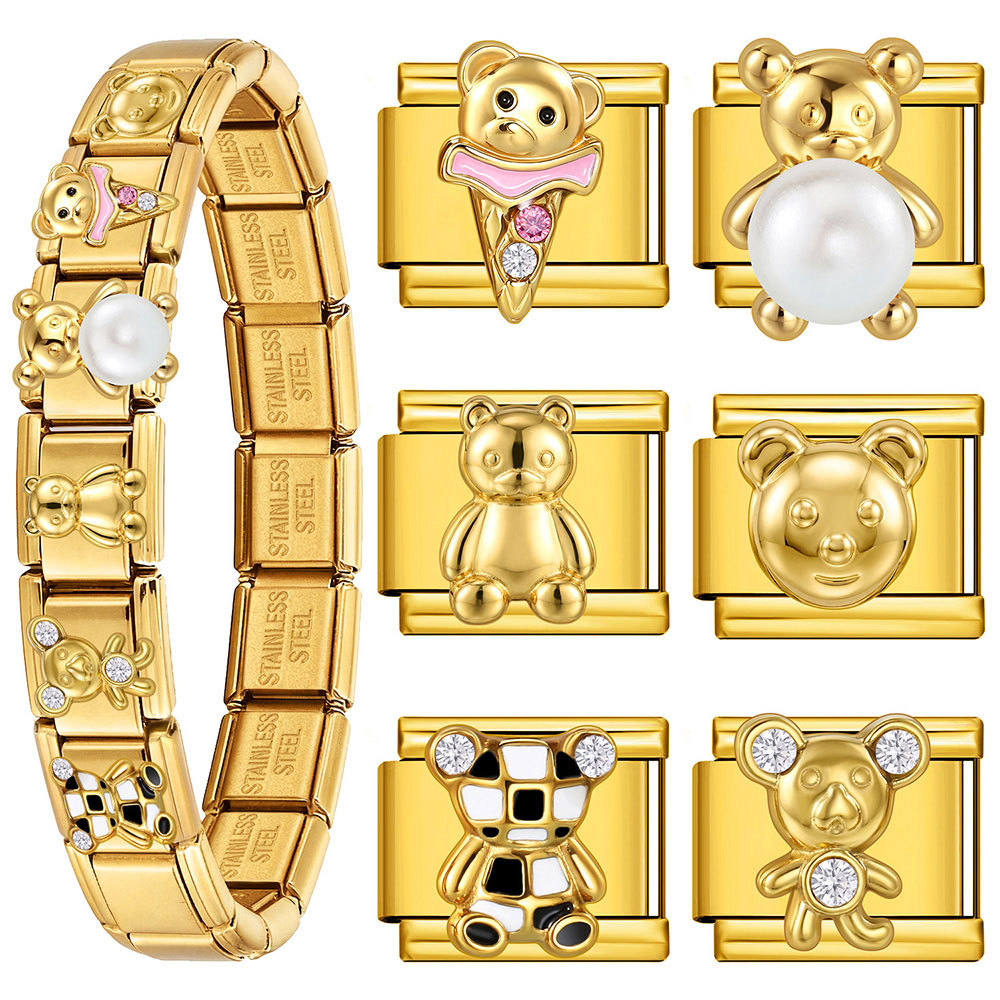 All stainless steel 3D bear Italian modular bracelet, handmade DIY, freely combinable watch strap chain