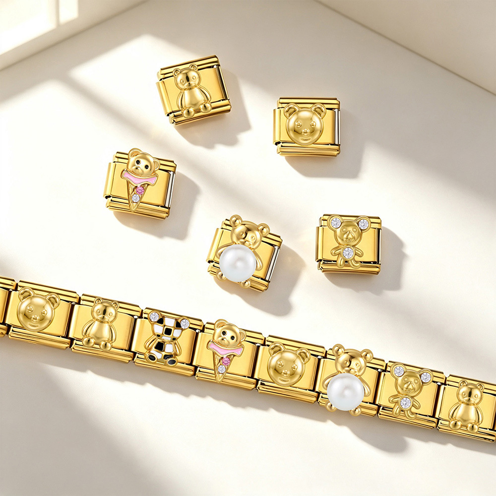 All stainless steel 3D bear Italian modular bracelet, handmade DIY, freely combinable watch strap chain